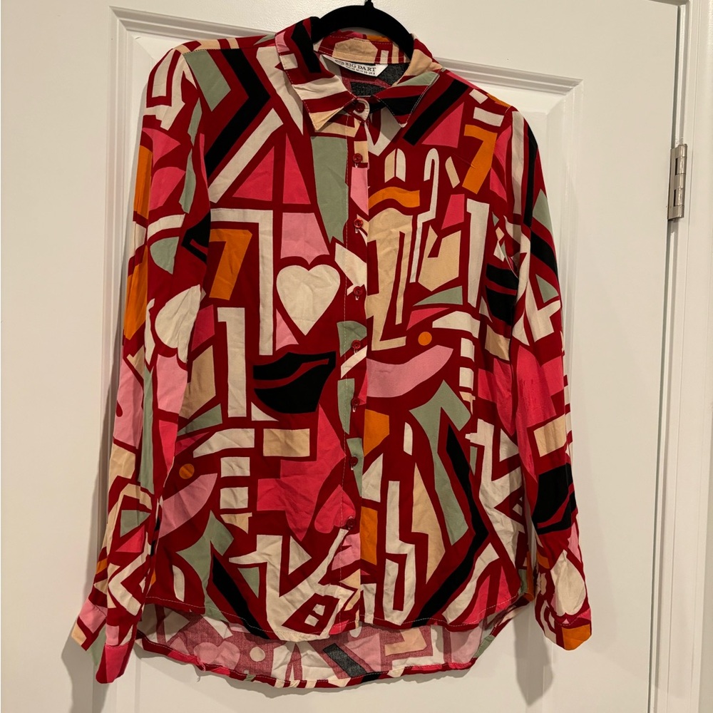 Geometric Print Button-Up Shirt